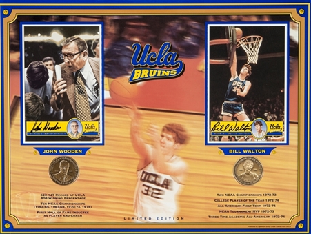 Lot of (100) John Wooden and Bill Walton Autographed Basketball Display Pieces (PSA/DNA PreCert)